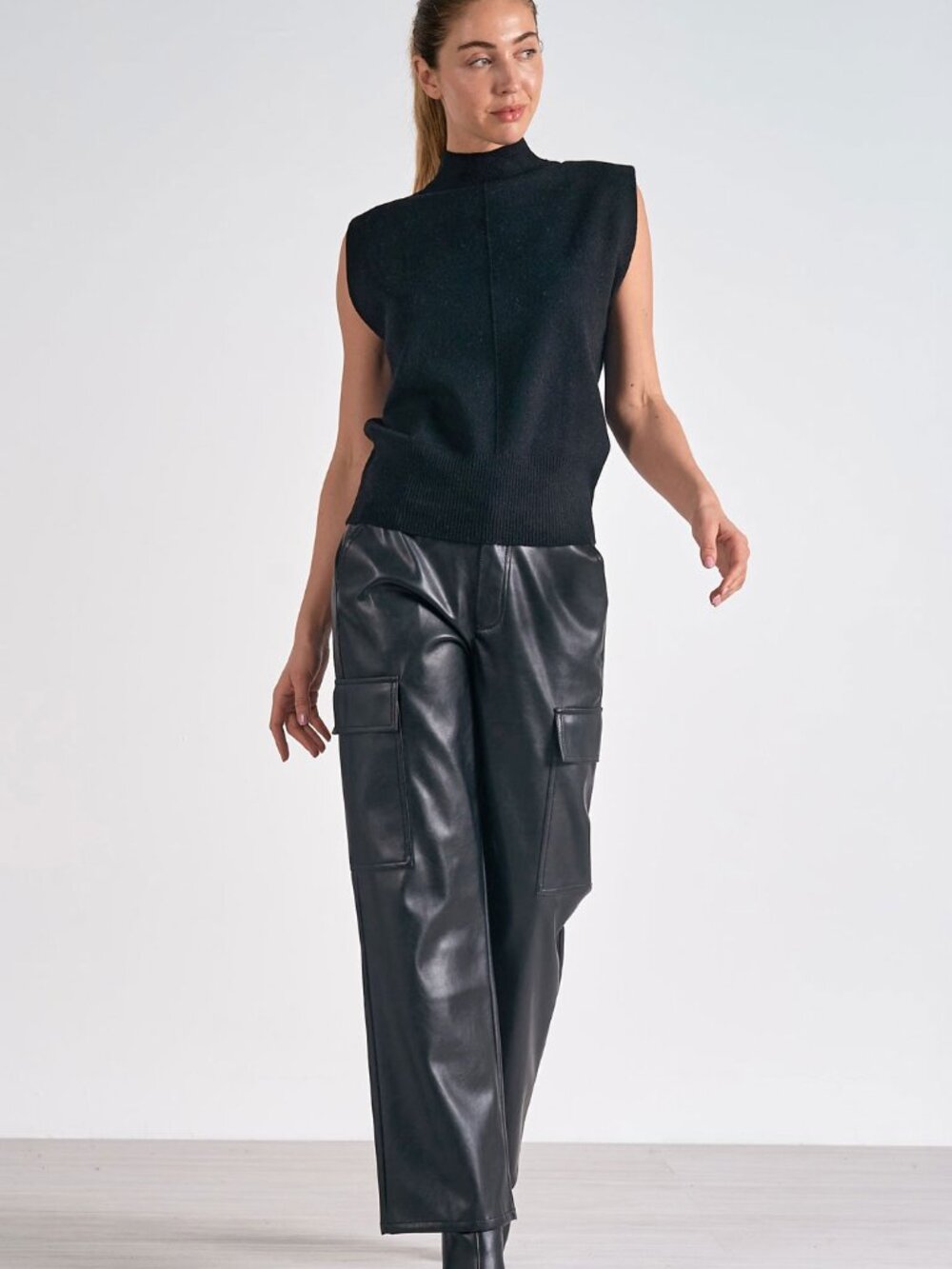 Elan Faux Leather Cargo Pants